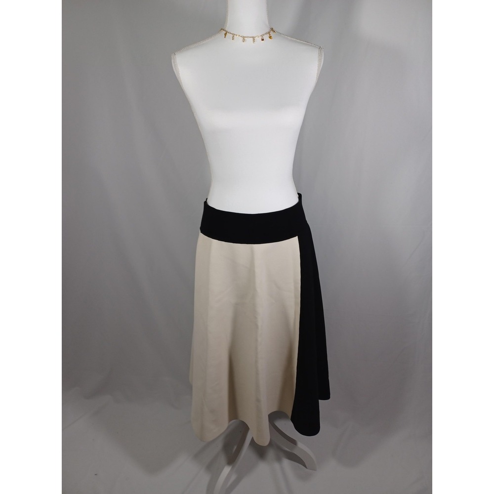 Skirt Women's Black Cream Panel A-Line Flare Midi‎ Casual Size Medium  Chic